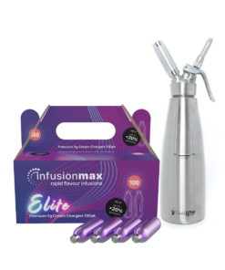 InfusionMax Elite 100-Pack 9g Cream Chargers + QuickWhip Pro Stainless Steel Whipped Cream Dispenser Bundle