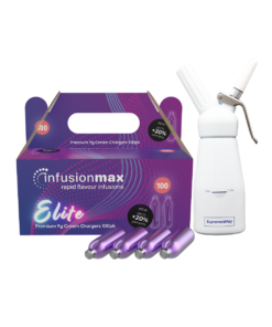 InfusionMax Elite 100-Pack 9g Cream Chargers + SupremeWhip 250ml Dispenser Bundle