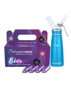 InfusionMax Elite 100-Pack 9g Cream Chargers + SupremeWhip PRO 500ml Dispenser Bundle