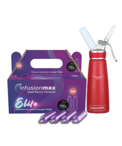 InfusionMax Elite 100-Pack 9g Cream Chargers + SupremeWhip PRO 500ml Dispenser Bundle