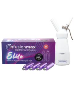 InfusionMax Elite 24-Pack 9g Cream Chargers + SupremeWhip 250ml Dispenser Bundle