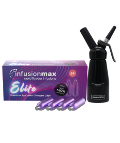 InfusionMax Elite 24-Pack 9g Cream Chargers + SupremeWhip 250ml Dispenser Bundle