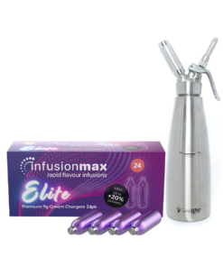 InfusionMax Elite 24-Pack 9g N₂O Cream Chargers Bundle + QuickWhip PRO Stainless Steel Whipped Cream Dispenser