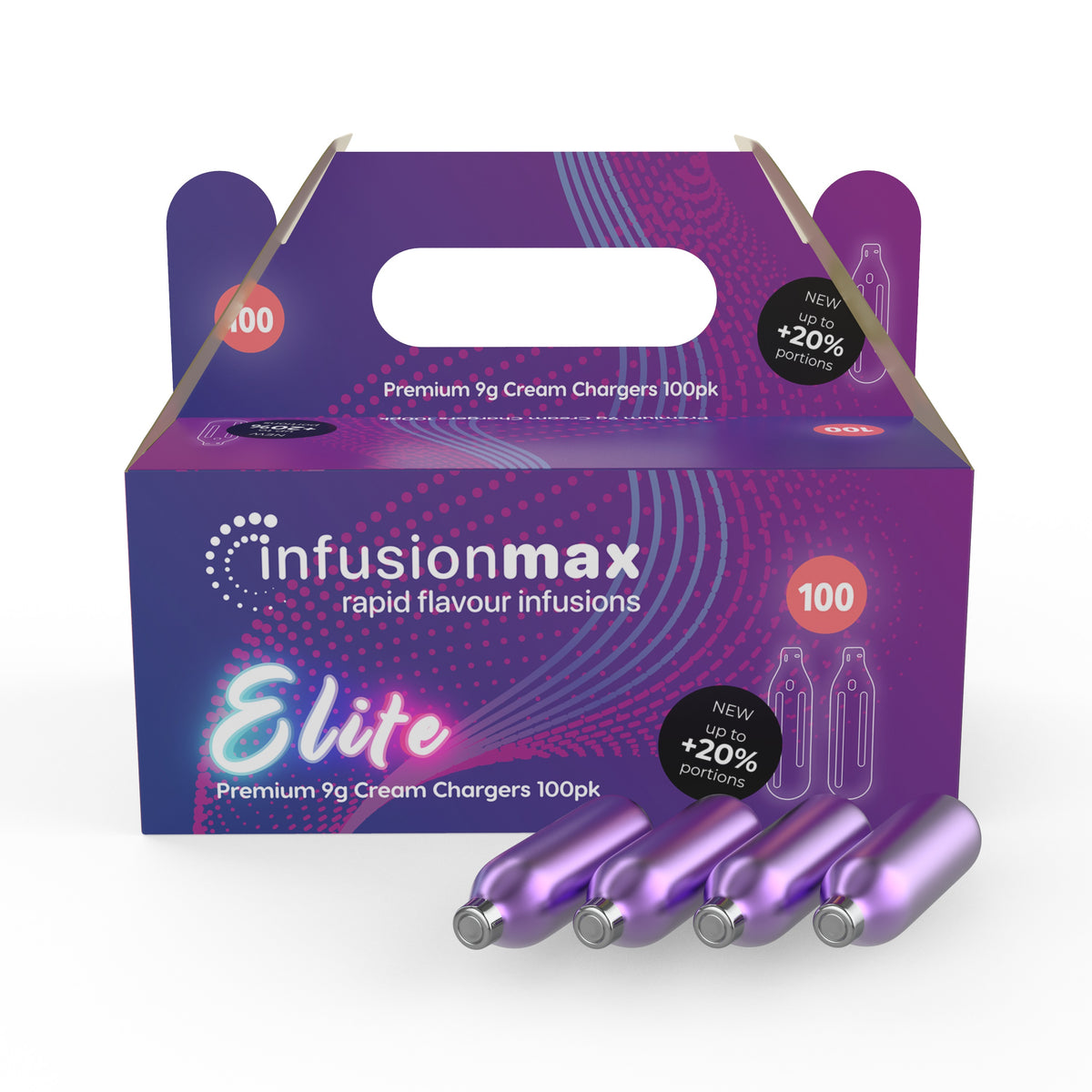 InfusionMax Elite 9g Cream Chargers - 100 Chargers - Wholesale UP TO 25% OFF