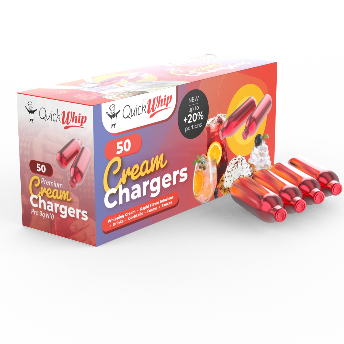 QuickWhip PRO 9g! N2O Cream Chargers - 50 Packs