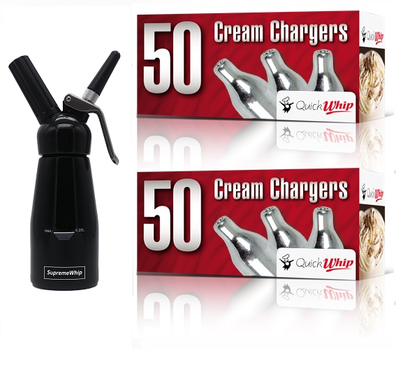 Starter Pack - QuickWhip Cream Chargers – 600 - (12 x 50 Packs) & 0.25L SupremeWhip Dispenser Black