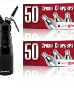 Starter Pack - QuickWhip Cream Chargers – 600 - (12 x 50 Packs) & 0.5L SupremeWhip Dispenser Black