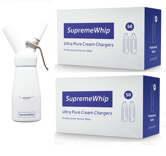 Starter Pack - SupremeWhip Cream Chargers – 600 - (12 x 50 Packs) & 0.25L White Dispenser
