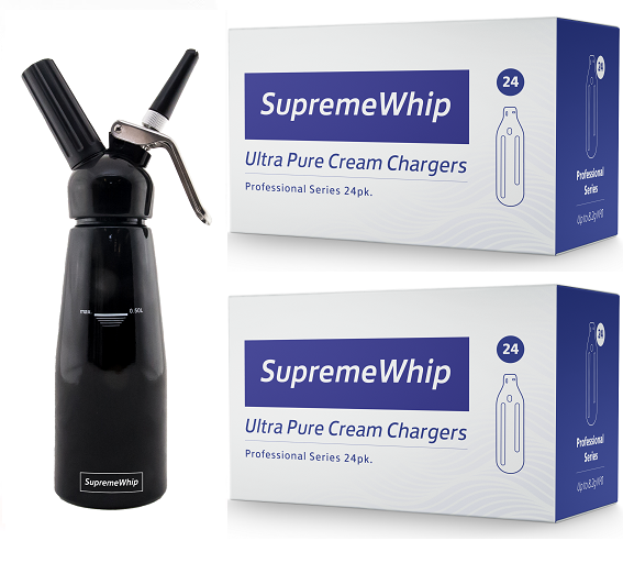 Starter Pack - SupremeWhip Cream Chargers – 600 - (25 x 24 Packs) & 0.5L Black Dispenser
