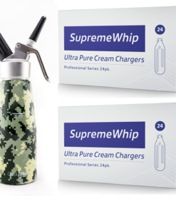 Starter Pack - SupremeWhip Cream Chargers – 96 - (4 x 24Pks) & 0.5L Army Print Dispenser